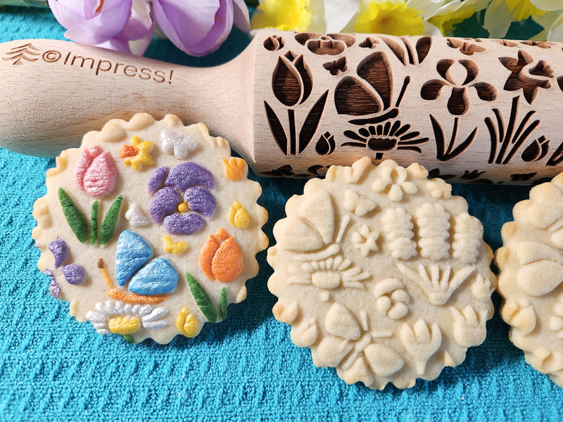 Spring Flowers and Butterflies Embossed Rolling Pin Impress! Bakeware