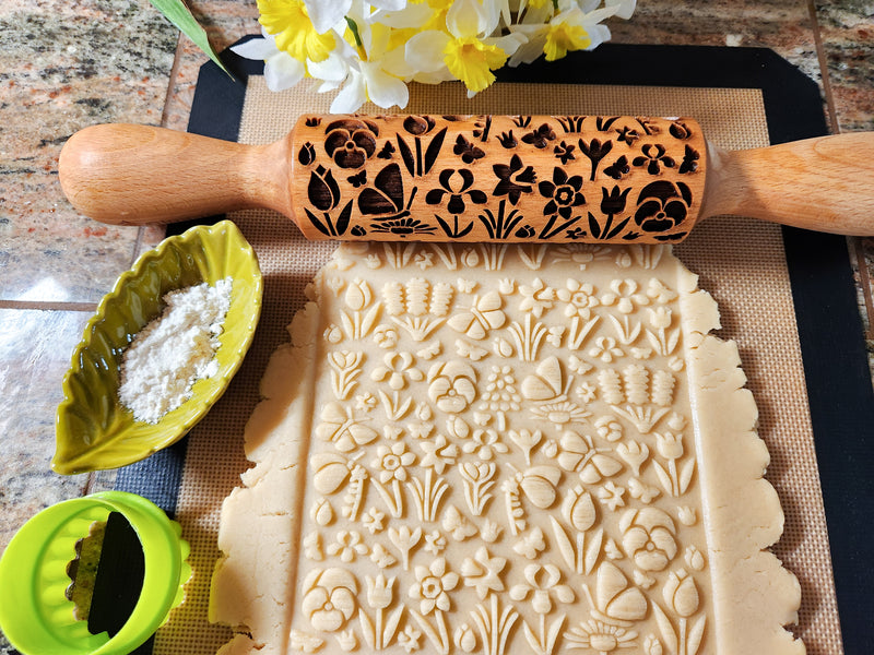 Spring Flowers and Butterflies Embossed Rolling Pin Impress! Bakeware