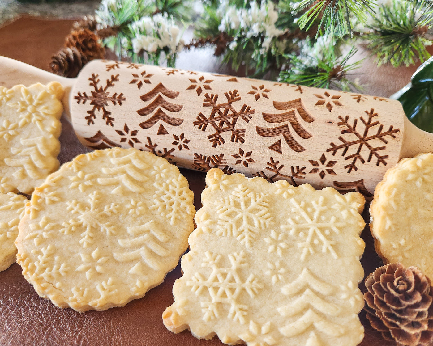 Rolling Pin Embossed for Textured Cookies Pine Cones With 